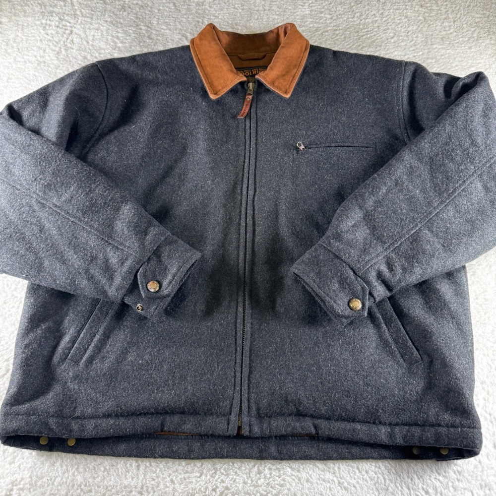 Vintage Woolrich Full Zip Wool Jacket‎ L Snap Heavy Pockets Heather Gray Bomber
